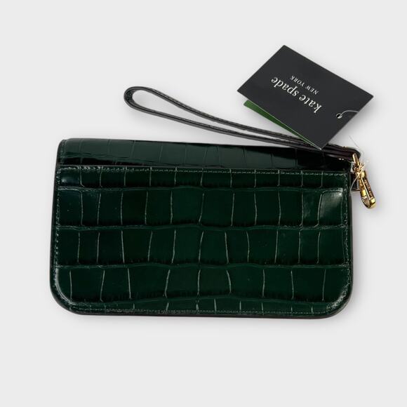 Kate Spade Dakota Croc-embossed Flap Wristlet in Rock Garden Green NEW - Picture 3 of 12